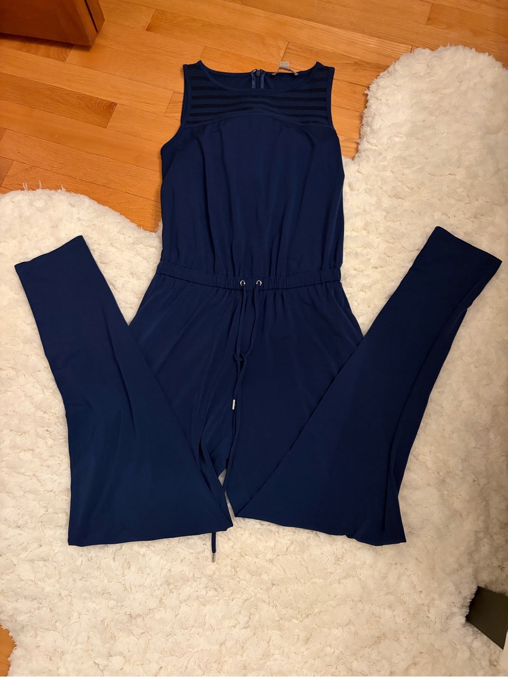 Michael Kors Navy Sleeveless Jumpsuit with Drawstring Waist